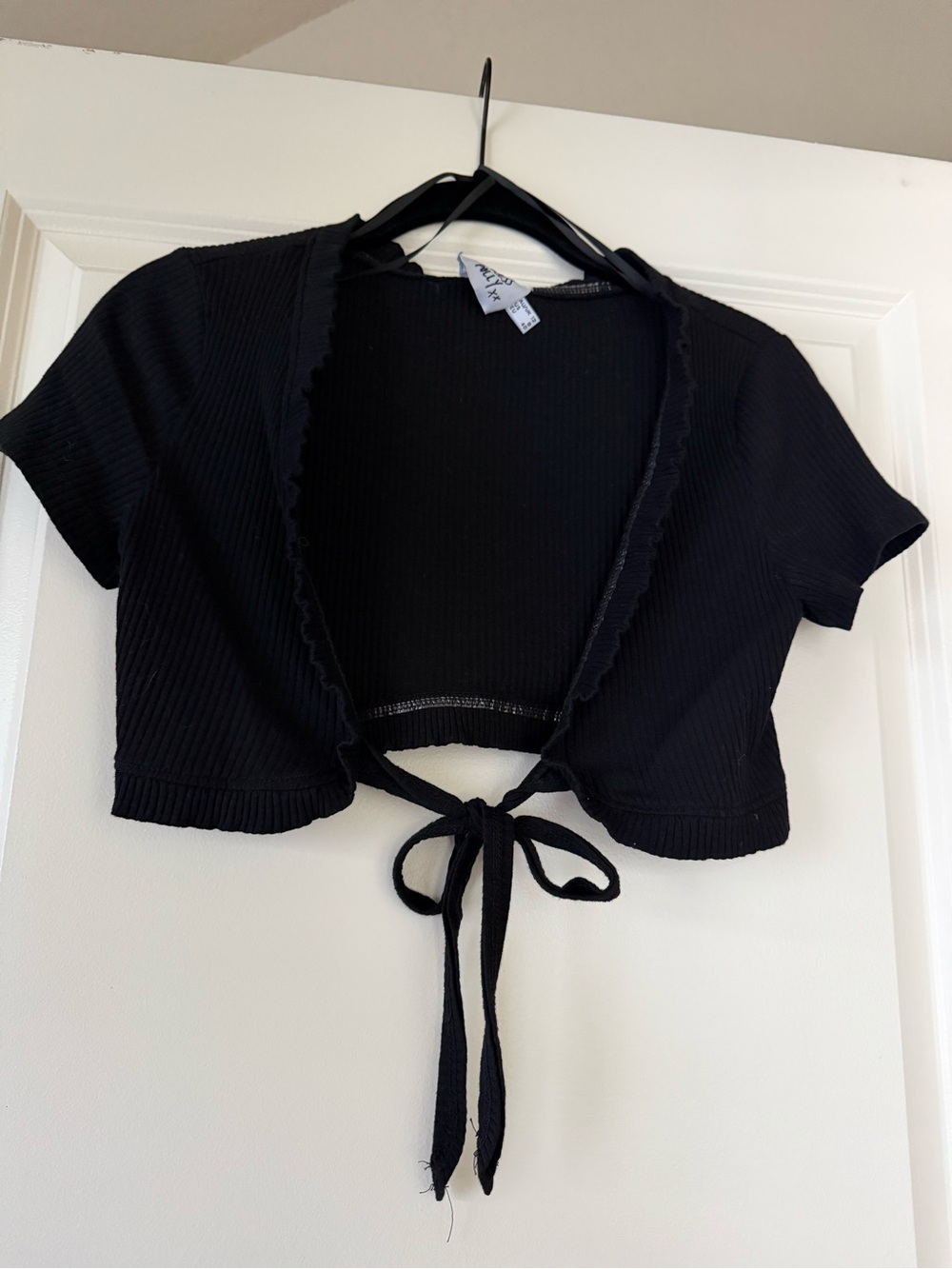 Princess Polly Black Ribbed Tie-Front Crop Top